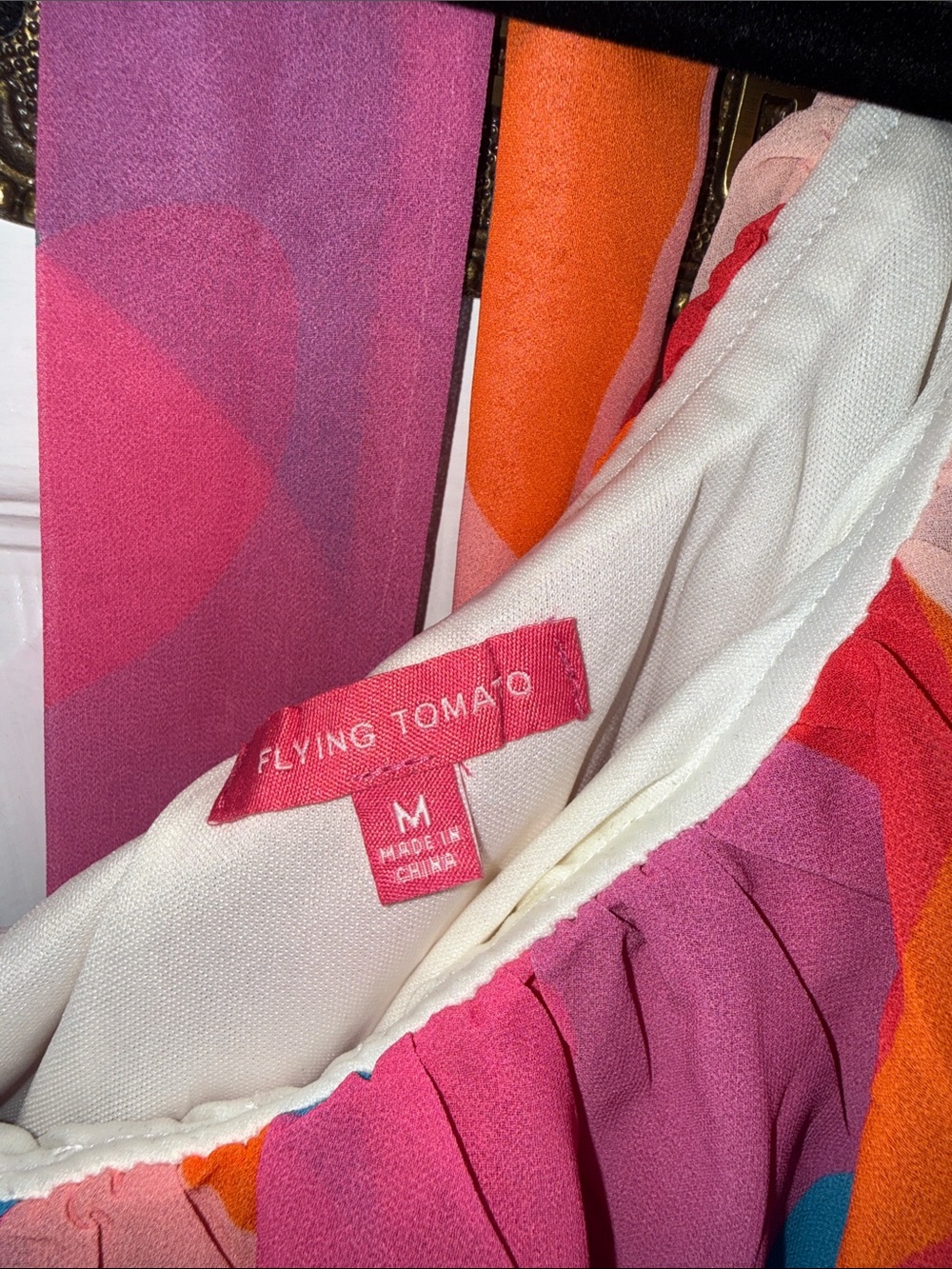 Flying Tomato Pink Orange Blue Abstract One-Shoulder Dress - Picture 2 of 6